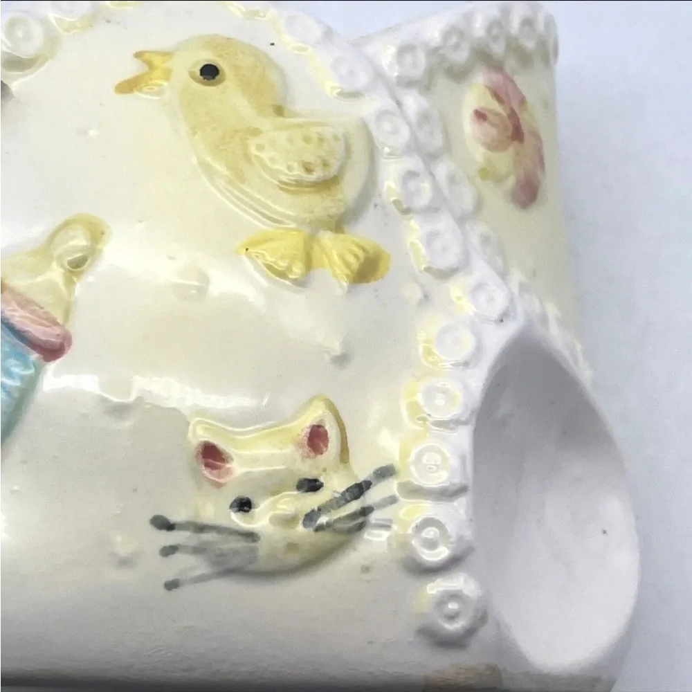 VTG Nursery Yellow -Duck Cat Train Bottle Diaper Ceramic Baby Flowerpot Planter